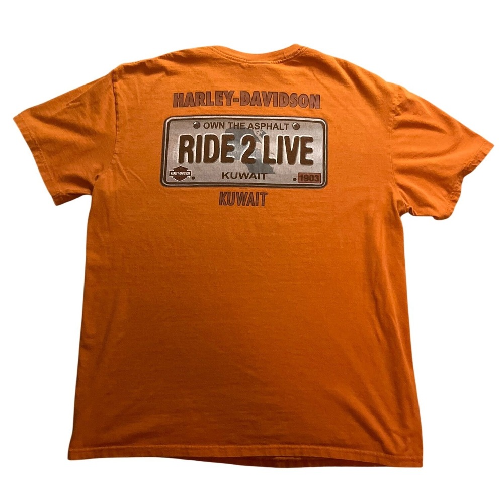 Harley-Davidson Kuwait Ride 2 Live Graphic T-Shirt Orange Mens XL 2014